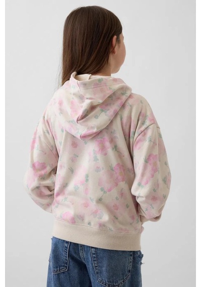 Gap Kız Çocuk Relaxed Logo Fransız Havlu Kumaş Fermuarlı Pembe Sweatshirt-13568 Pembe
