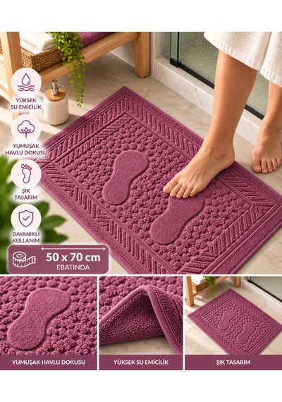 Dokuma Pamuklu Emici Ve Yumuşak Dokulu Ayak Havlusu 50 X 70 Cm Mor