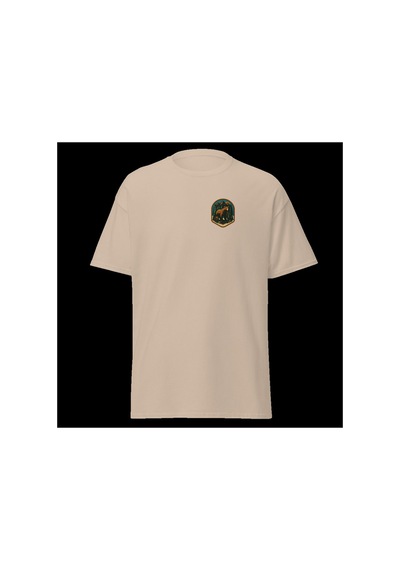 Wildstyle Boz Ayı Renkli Vintage Yaban Hayat Doğa Orman Rozet Baskılı Unisex Bisiklet Yaka Pamuklu Tişört Camel