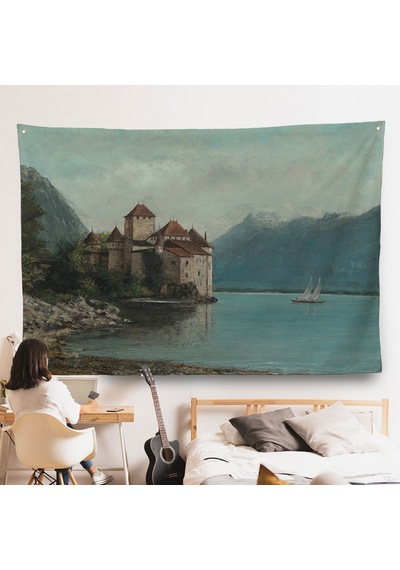Gustave Courbet - Cenevre Gölü'ndeki Chillon Kalesi Duvar Örtüsü-7094