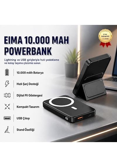 Eima 10000mah Powerbank Kompakt Taşınabilir Hızlı Şarj Cihazı Usb Çıkışlı Mobil Batarya-1336 BEYAZ