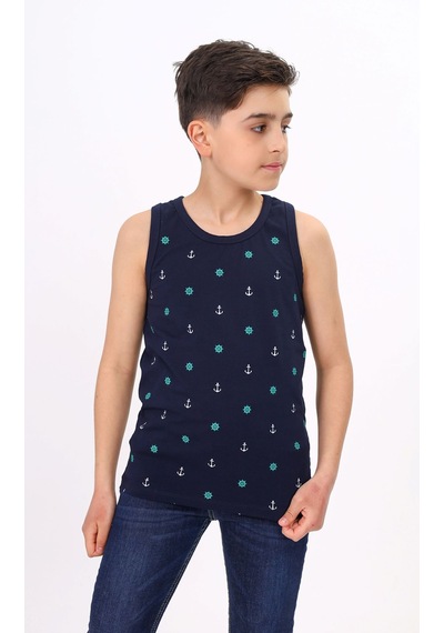 Toontoy Kids Toontoy Erkek Çocuk Baskılı Bisiklet Yaka Basic Atlet Lacivert