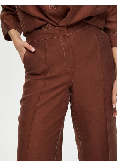 Faik Sönmez Wide Leg Fit Ütü İzli Tensel Keten Pantolon S25pnt018 Us25pnt01830 Kahve