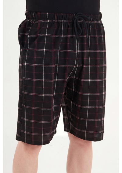 Buratti Pamuklu Regular Fit Bağlamalı Cepli Pijama Şort Erkek Şort 6574004 Siyah-bordo
