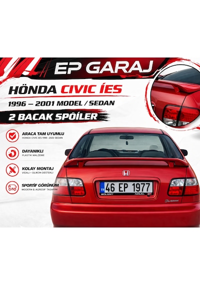 Honda Civic İes 1996-2001 Model Sedan Uyumlu Led Işıklı 2 Bacak Plastik Spoiler 0