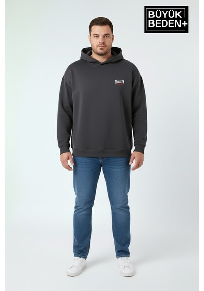 Süperlife Erkek Büyük Beden Brooklyn 1970 Baskılı Kapüşonlu İnce Sweatshirt Spr26bsw964 Gri