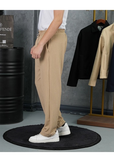 Modefendi Örgülü Model Baggy Kesim Jogger İpli Pantolon Bej