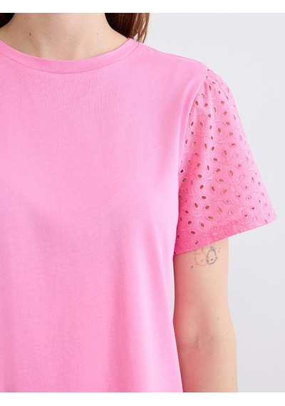Lcw Comfort Pembe Bisiklet Yaka Brode Detaylı Bluz
