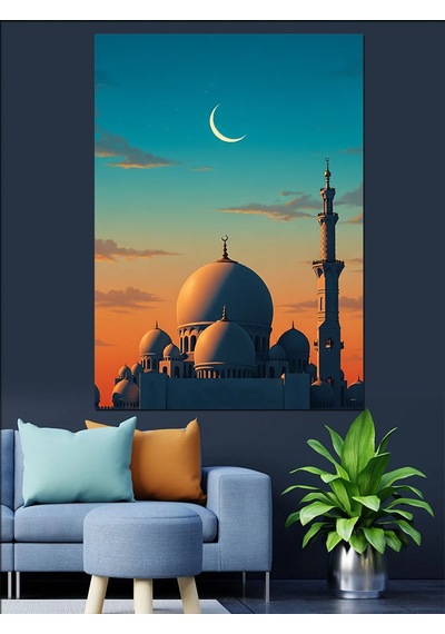 Ahşap Tablo Cami Silüeti Gece Manzara