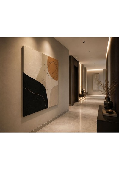 Luxe Terra Abstract Bej Siyah Gold Dokulu Soyut Kanvas Tablo Modern Minimalist Salon, Yatak Odası Ve Koridor Duvar Dekoru