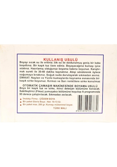 Gloria Pembe Renk Pamuk Yün Naylon İpek Kumaş Boyası 10Gr Paket