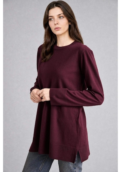 Defacto Regular Fıt Bisiklet Yaka Triko Tunik H3431az26aubr232 Bordo-br232