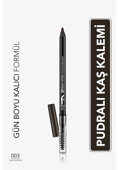 Flormar Extreme Tattoo Yumuşak Dokulu Pudra Bitişli Uzun Süre Kalıcı Fırçalı Kaş Kalemi 003 Dark Brown