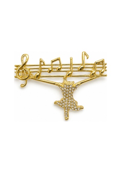 Altın Renk Kristal Taşlı Balerin Ve Müzik Notaları Zarafet Ve Sanat Açık Gri