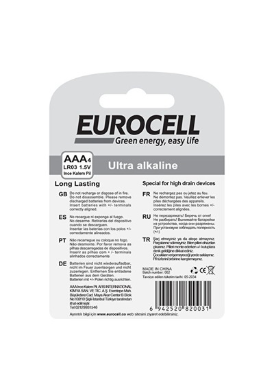 Eurocell Ince Kalem Pil -aaa4 1.5 V - Lr03