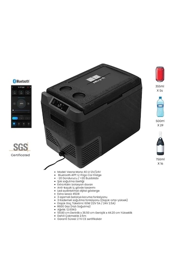 U-frigo Vesna Mono 40lt 12v/24v Kompresörlü Taşınabilir Model 12v-24v-220v 100 60 39mm