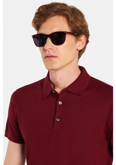 Tudors Erkek Slim Fit Dar Kesim Pamuklu Örme Triko Bordo Polo Yaka Tişört-34242 Bordo