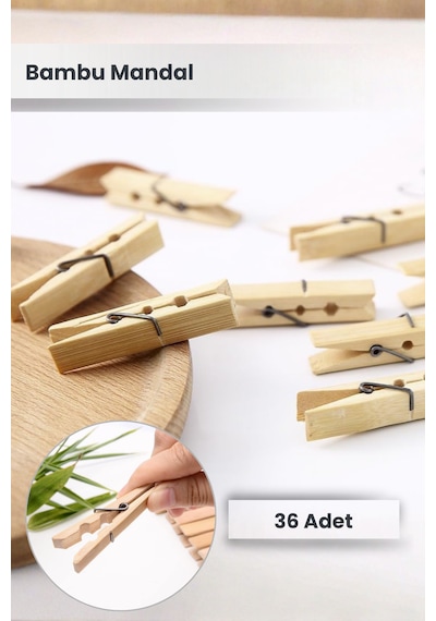 144 Adet - Bambu Mandal, Hobi Mandalı, Ahşap Mandal, Tahta Mandal - Çamaşır Mandalı Şeffaf