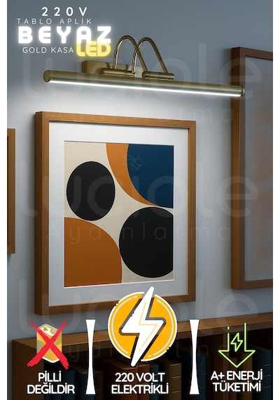 Parlak Gold Kasa Beyaz Led Flüt Tablo Aplik 35 Cm 220v Duvar Tipi Işık Voltline Serisi