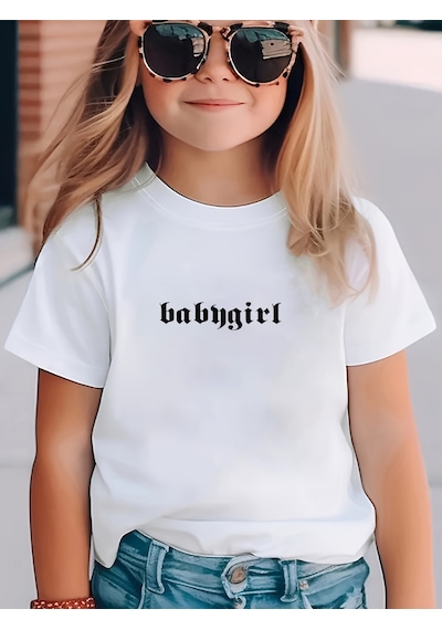 Uyguntarz Çocuk Babygirl Baskılı Pamuklu Tshirt Beyaz
