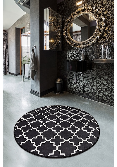 Kupa Siyah Djt Çap 100 Cm Banyo Halısı, Paspas Çok Renkli