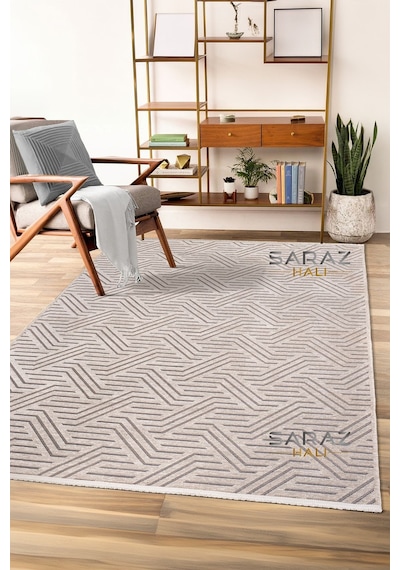 Saraz Halı Ada Kilim Modern Salon Mutfak Koridor Kesme Yolluk Dokuma Makine Halısı Zigzag Vizon Vizon