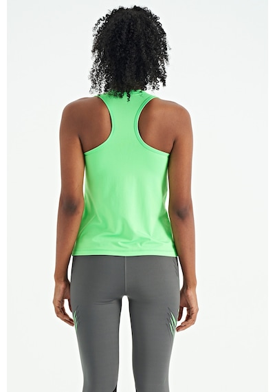 Tommy Life Neon Yeşil Yırtmaç Detaylı O Yaka Sıfır Kollu Standart Kalıp Kadın Spor Atlet - 97256 Neon Yeşil