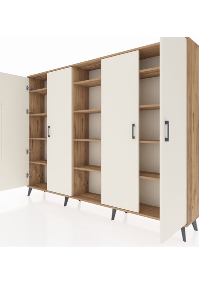 Arges Dolap 12 Raflı 4 Kapaklı 220x30x163 Çam-aytaşı/çam Aytası/atlas Çam - Atlas Çam