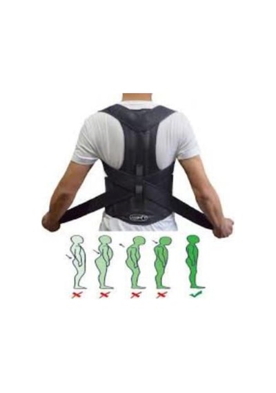 Unisex Siyah Balenli Ortopedik Sporcu Boydan Dik Duruş Korsesi