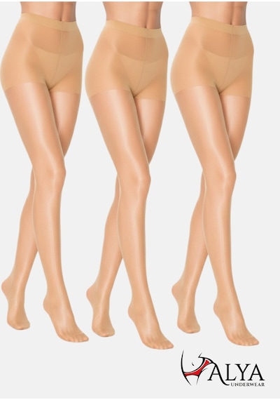 Alya Underwear Kadın Külotlu Çorap, Parlak İnce, 15 Den, Fit, 3'lü Paket Ten 57 3'lü