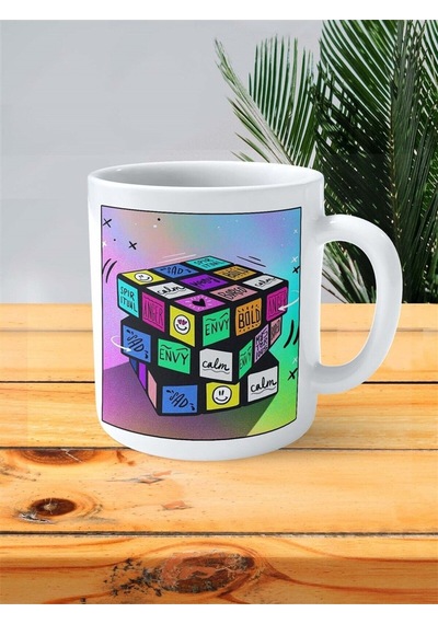 Rubik Baskılı Kupa Bardak Kişiye Özel Desen 4 Çok Renkli
