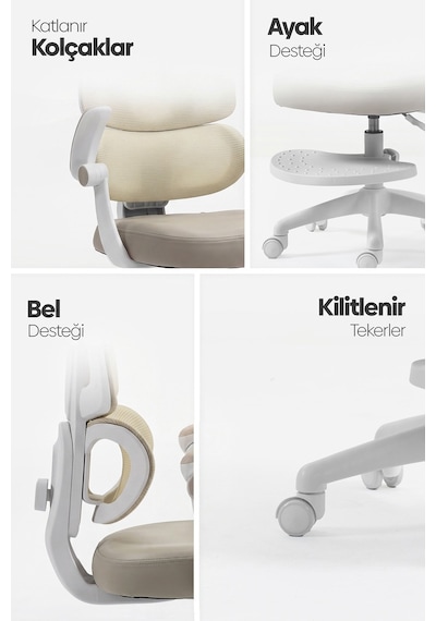 Lora Ergonomik Çocuk Çalışma Sandalyesi - Krem