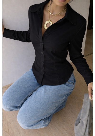 Kadın Premium Gömlek Slim Fit Uzun Kollu Şık Ofis Günlük Kombin Basic Klasik Gömlek Siyah