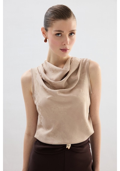 Sateen Degaje Yaka Bluz - Bej-136753 Bej