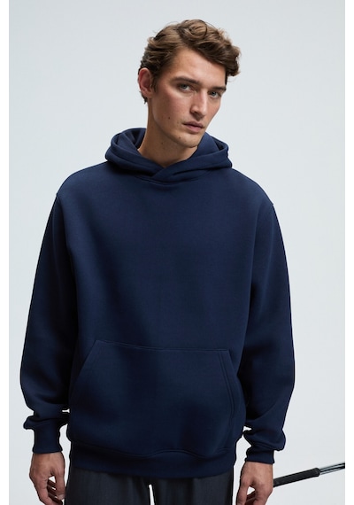 Grimelange AMOS Erkek Yumuşak Kumaşlı 3 İplik Oversize Kapüşonlu Kanguru Cepli Lacivert Sweatshirt