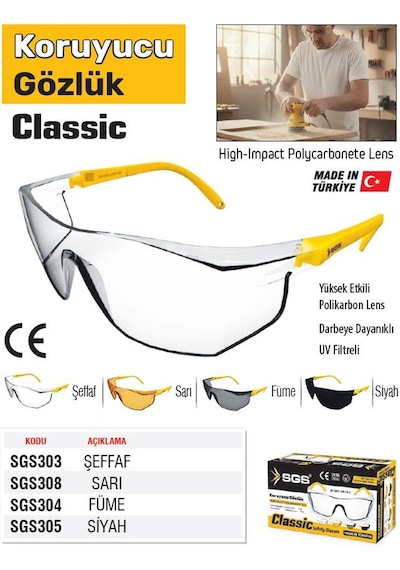 Sgs Classic Koruyucu Gözlük - Şeffaf - Z 87-1 En 166f En 170f