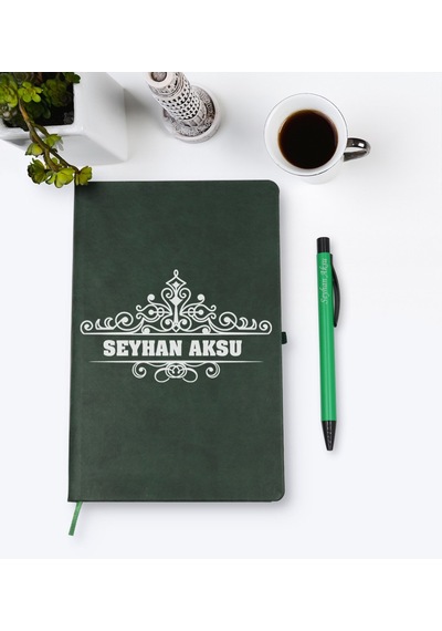 Kişiye Özel İsimli Yeşil Termo Deri Defter Kalem Seti Model 32