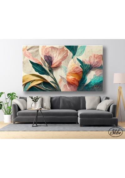 Tekli Yatay Kanvas Tablo, Pastel Renklerde Çiçek, Hd Digital Baskı, Dekoratif Kanvas Duvar Tablosu