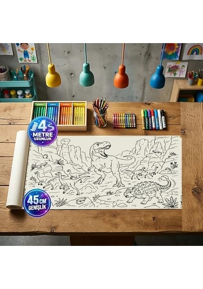Boyama Kağıdı Dev Rulo Dinazorlar Dünyası 4 Metre 45cm Genişlik