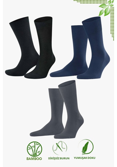 Kral Socks Premium Busines 3 Çift Kutulu Klasik Uzun Boy Mevsimlik Dikişsiz Erkek Bambu Soket Çorap Asorti