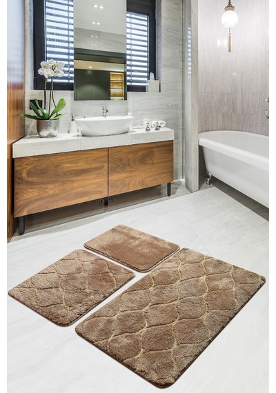 Infınıtıy Karamel 3 Lü Set Banyo Halısı, Paspas