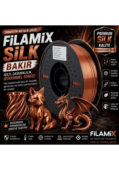 Filamix Silk Bakır Filament 1.75mm 1kg İpeksi Parlak Görünüm
