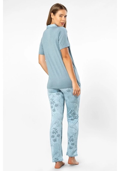 Türen 3376 Kadın Kısa Kollu Gömlek Pijama Takım-mavi Mavi