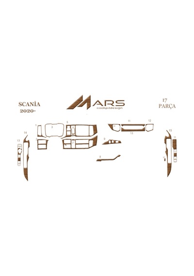 Scania R Torpido Kaplama 2020- 17 Parça Açık Meşe