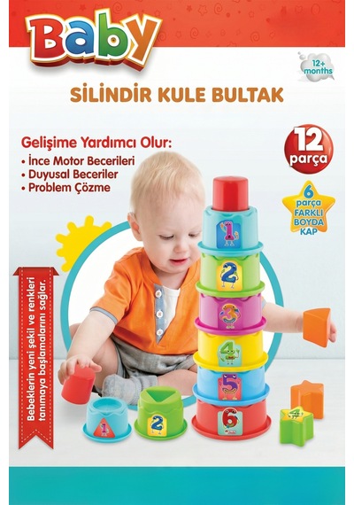 Eğitici Silindir Kule Bultak 12 Parça Şekil Yerleştirme Oyunu 12+ Ay