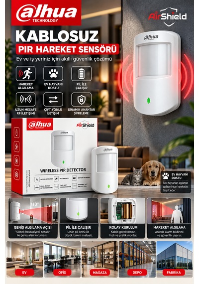 Dahua Airshield Kablosuz Pır Hareket Sensörü Evcil Hayvan Dostu Alarm Güvenlik Sensörü