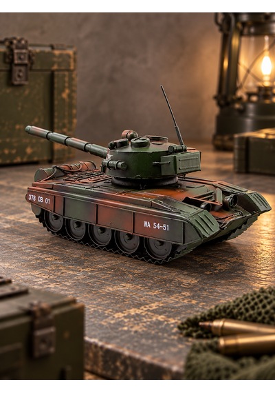 Dekoratif Metal Askeri Tank Maketi Yeşil Kamuflajlı Retro Koleksiyonluk Tank Biblo Koyu Yeşil