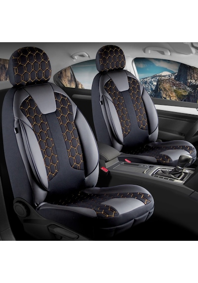 Audi E-tron Deri Detaylı Oto Koltuk Kılıfı Ön Arka Set Nakış Gold Cyrus