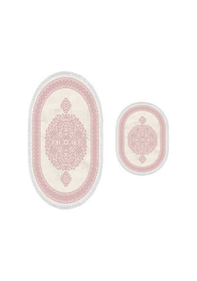 Alanur Trend Kaymaz Taban Oval Saçaklı Dijital Banyo Takımı Krem Pudra