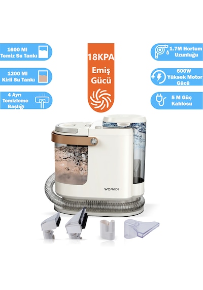 Womidi Halı Ve Koltuk Yıkama Makinesi 600w Güç 18.000 Pa Emiş Gücü Leke Çıkartma Makinesi 4 Başlıklı